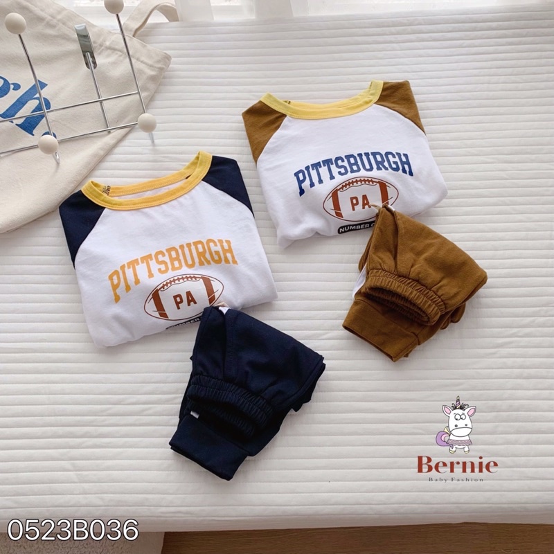 Bộ thu đông bé trai Pittsburgh Bernie GS - Bộ dài tay bé trai cotton phối sọc trắng cho bé từ 9-23kg- 0523B036