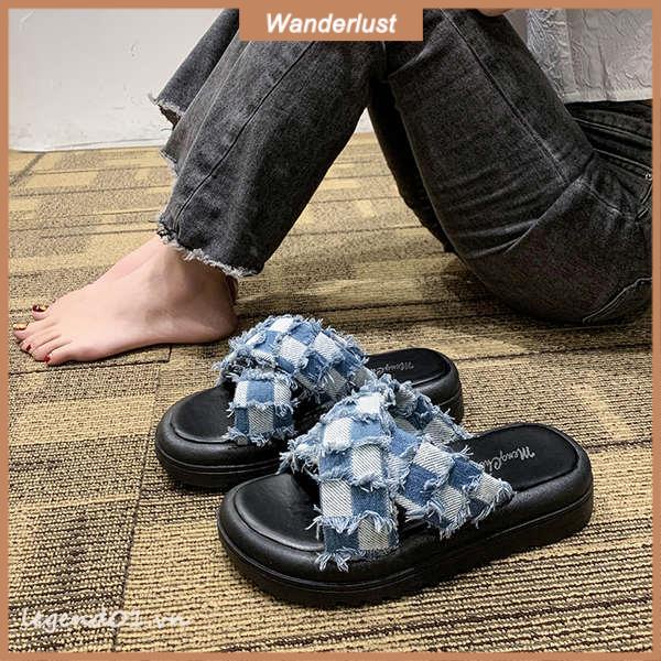 Dép Quai Chéo Chất Liệu Denim Đế Dày Thời Trang Hàn Quốc