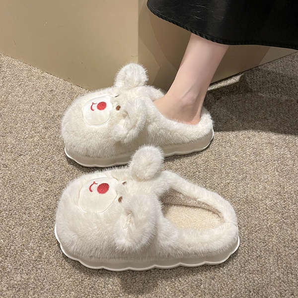 2023 mùa thu phong cách mới gấu dâu dày-chốt dép bông