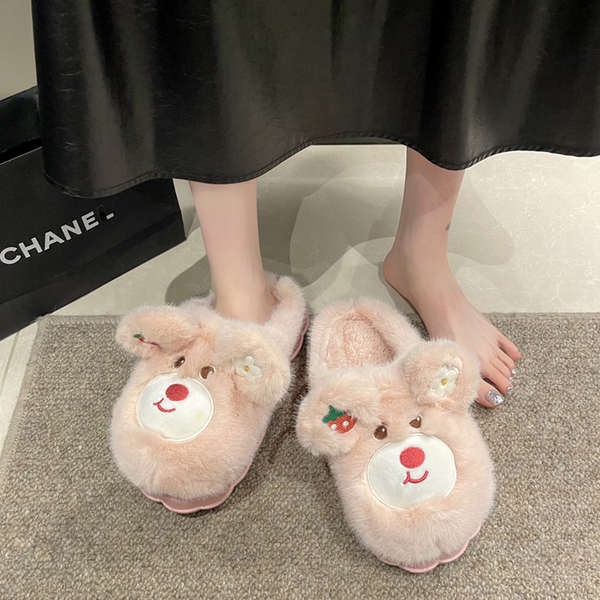 2023 mùa thu phong cách mới gấu dâu dày-chốt dép bông