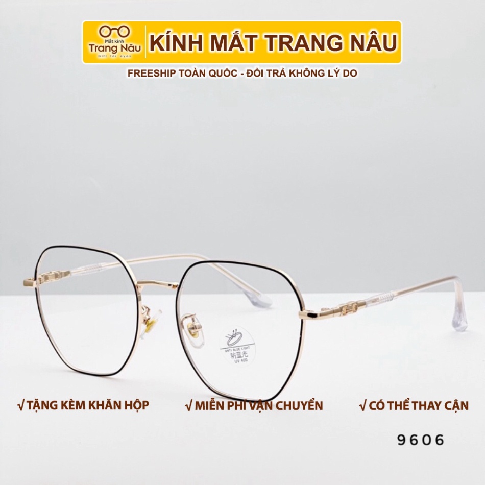 Gọng kính thời trang thiết kế mắt vuông bo tròn viền trẻ trung năng động, có thể thay lắp mắt cận NG.9606
