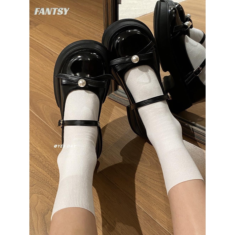 Giày Mary Jane Da Mũi Tròn Phối Màu Phong Cách Thời Trang Retro Nhật Bản 2023