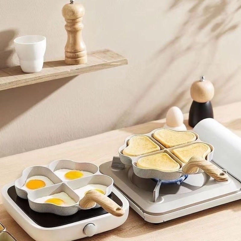 Chảo đá tình yêu chia 4 ngăn chống dính cán gỗ dùng cho bếp từ,ga,hồng ngoại - Lapis Decor