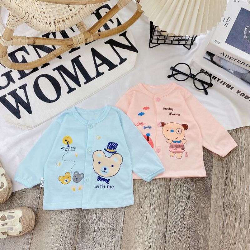 Áo Dài Sơ Sinh Cúc Giữa Vải Cotton Cho Bé 3-10kg AD2V