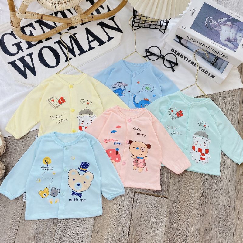 Áo Dài Sơ Sinh Cúc Giữa Vải Cotton Cho Bé 3-10kg AD2V