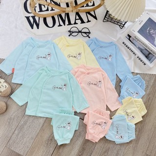 Bộ Quần Áo Dài Sơ Sinh Cotton MĐ, Màu Trơn in Thỏ, Gấu