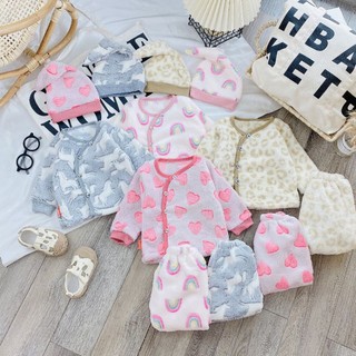 Bộ Quần Áo Lông Tuyết Kèm Mũ Cho Bé 3-9KG