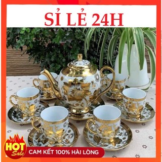 Bộ tách trà nhũ vàng 1 ấm 6 tách siêu đẹp làm quà tặng Lễ, Tết