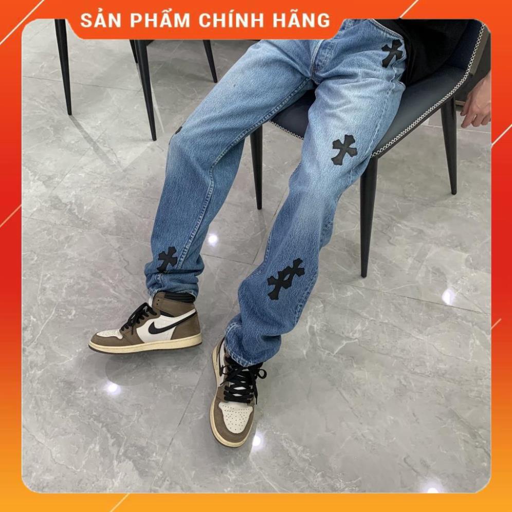 Quần jean baggy nam nữ Chrome Hearts quần jeans ống rộng thánh xanh màu xanh unisex Phan Nguyen Shop freeship unisex