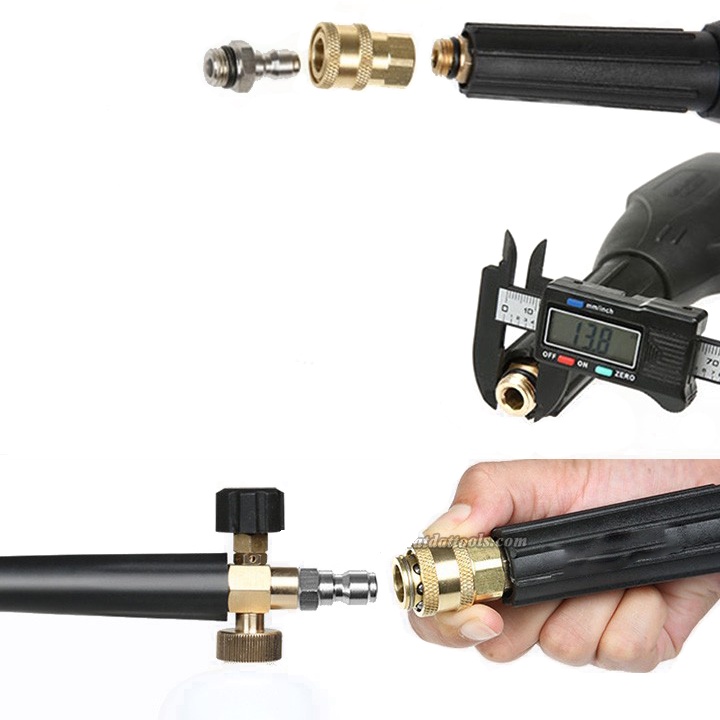 Combo bộ vòi xịt rửa xe áp lực cao và bình phun tạo bọt tuyết cao áp tay xịt ren ngoài 22mm và bình 1 lít
