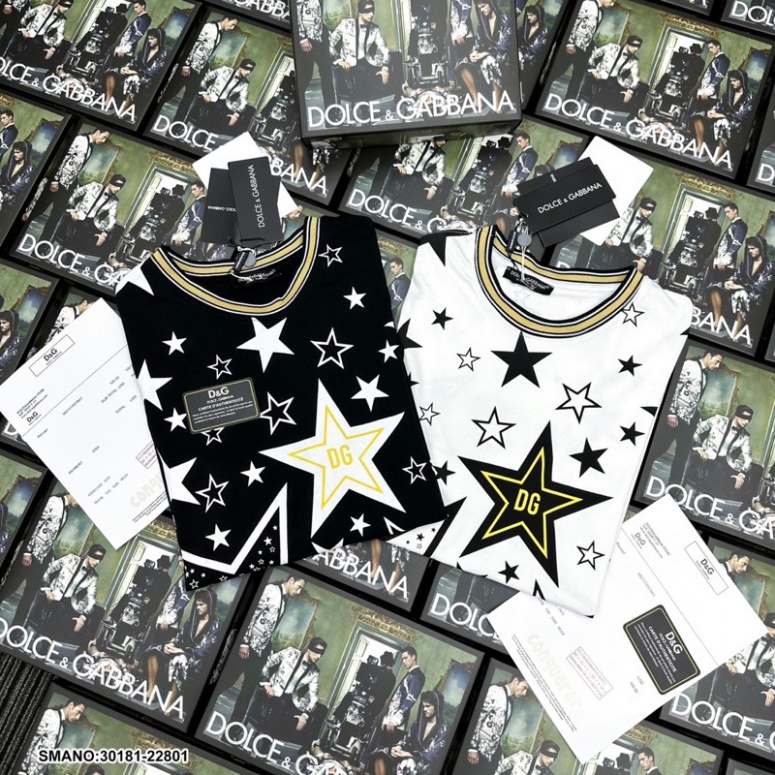 Áo phông nam nữ Premium in hình ngôi sao Dolce DG vàng đen quanh áo. Áo Thun Nam Nữ In Hình Ngôi Sao Siêu Hot