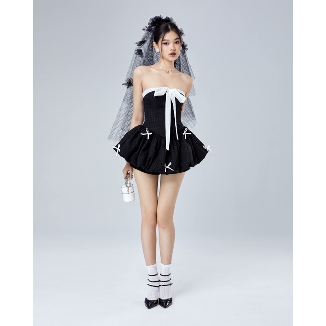 MINNIE SET - Set áo tùng bí đính nơ phối cùng quần short.