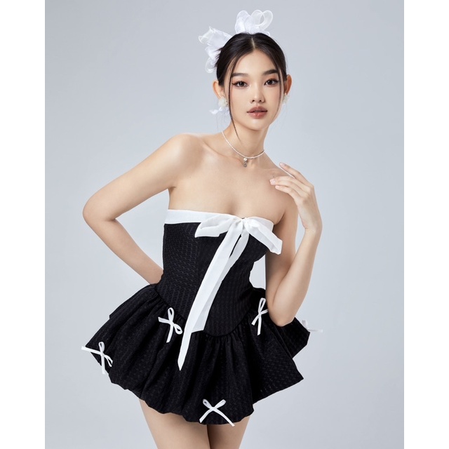 MINNIE SET - Set áo tùng bí đính nơ phối cùng quần short.