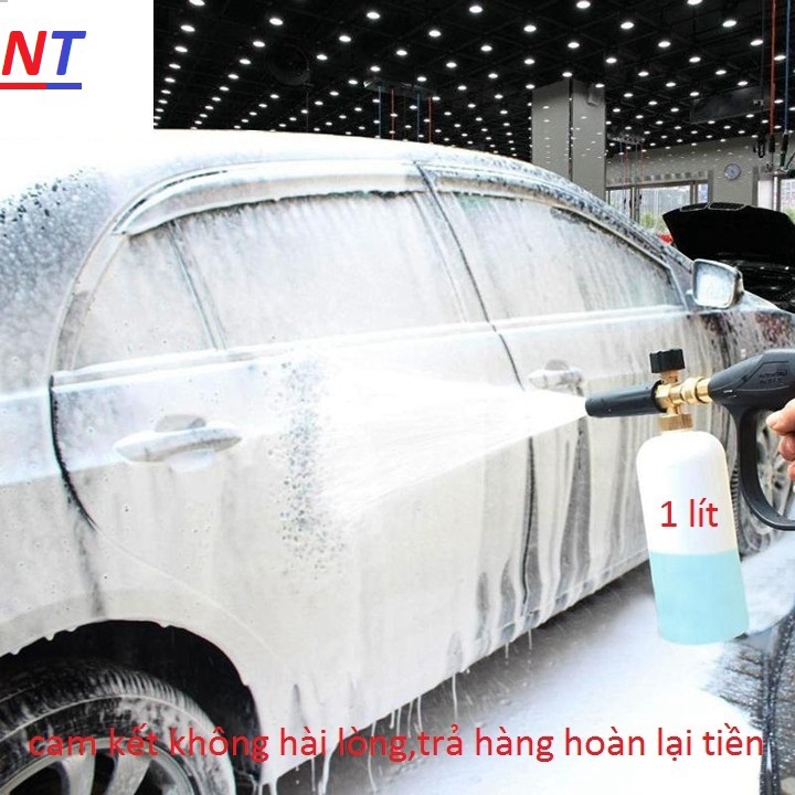 Combo bộ vòi xịt rửa xe áp lực cao và bình phun tạo bọt tuyết cao áp tay xịt ren ngoài 22mm và bình 1 lít