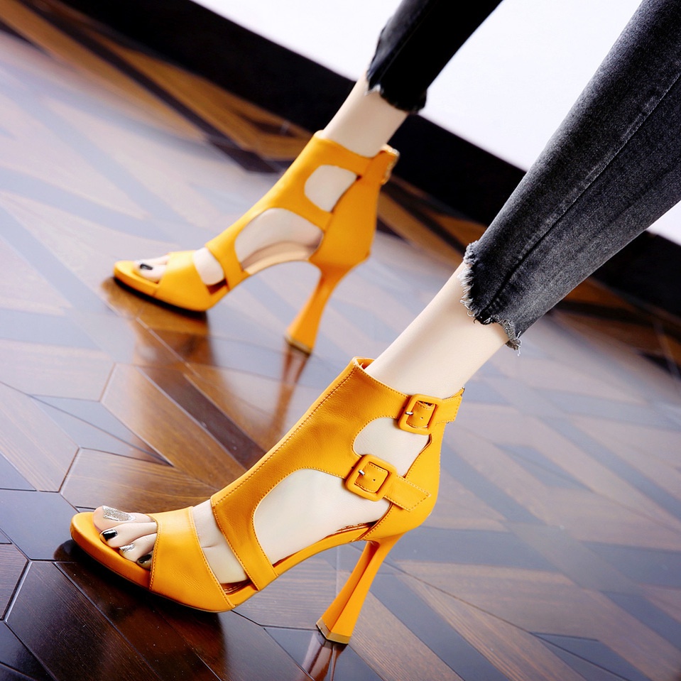 Sandal Cao Gót Hở Ngón Màu Cam Thời Trang Mùa Hè 2023 Dành Cho Nữ