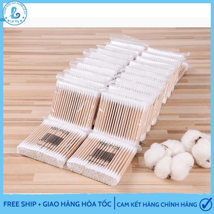 Free Ship Pvn48400 Bịch Tăm Bông 100 Que Thân Gỗ (Thân Thiện Với Môi Trường)