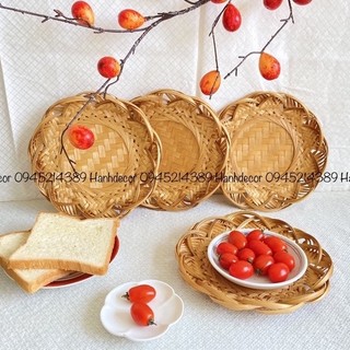 Đĩa tre hun khói HANHDECOR đĩa tre cánh sen đựng đồ ( ảnh chụp thật)