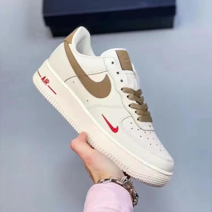 Giày AF1 trắng vạch nâu, đen, xám Hot trend, Giày thể thao sneaker FORCE 1 trắng nâu dành cho nam nữ