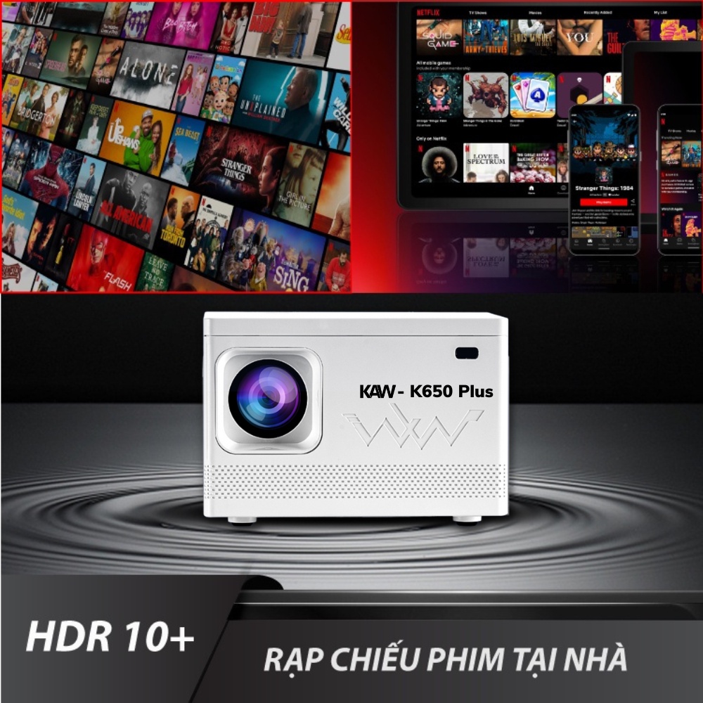 Máy Chiếu 4K Siêu Nét Kaw K650 Plus, Giá Rẻ, Chất Lượng, độ nét Full HD 1080p, Tích hợp WiFi, Bluetooth