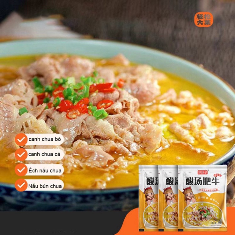 Sốt nấu canh chua thịt bò, sốt cải chua, canh chua cá, Nấu nước dùng bún bò