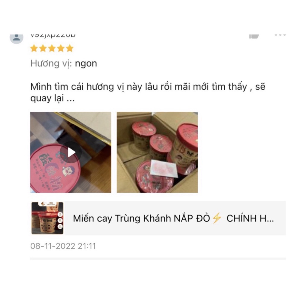 Miến cay Trùng Khánh NẮP ĐỎ hũ siêu to kèm đủ 8 gói vị thơm ngon hũ lớn 280g