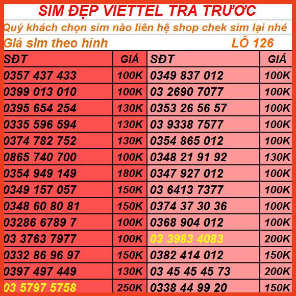 SIM VIETTEL SỐ ĐẸP TRẢ TRƯỚC CHỌN SỐ TẠI ĐÂY LÔ 42