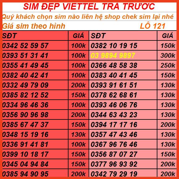 SIM VIETTEL TRẢ TRƯỚC SỐ CÓ THỂ TỰ ĐĂNG KÝ CHÍNH CHỦ LÔ 39