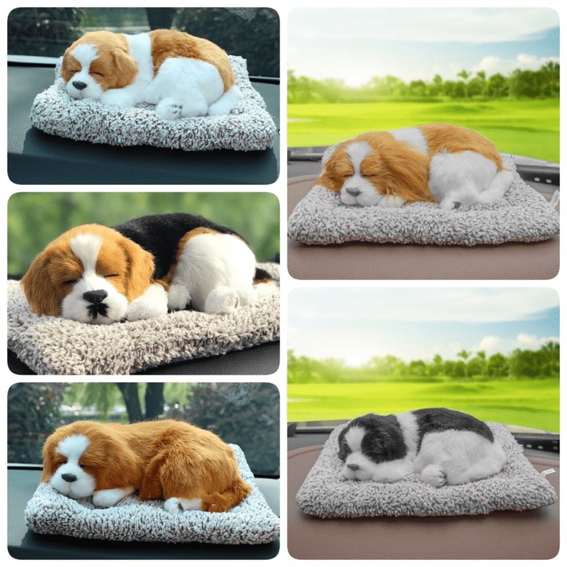 Chó mèo than hoạt tính trang trí xe oto,để bàn làm việc- cún vàng trắng