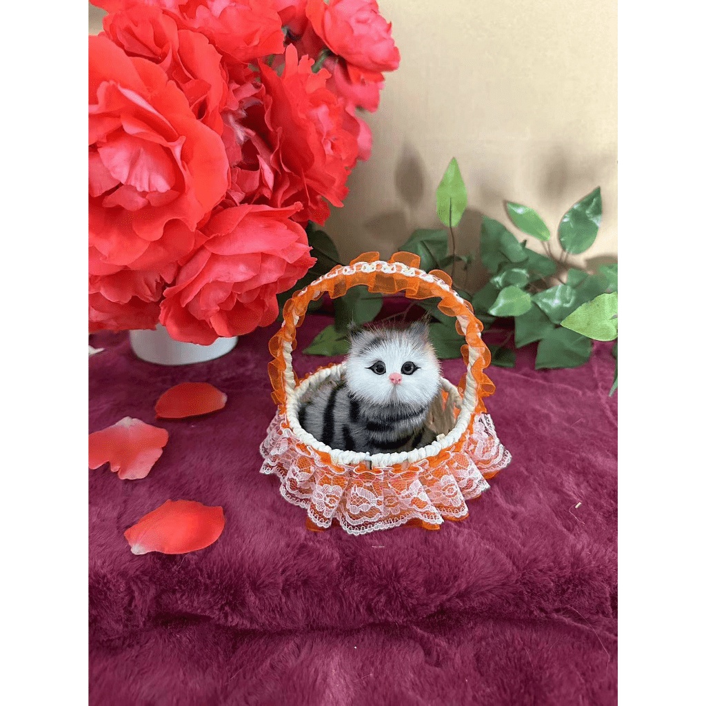 Chó mèo than hoạt tính trang trí xe oto,để bàn làm việc- cún vàng trắng