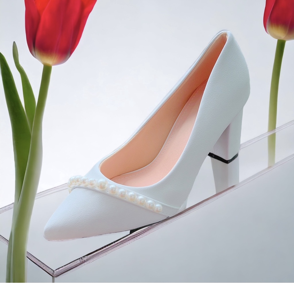 Giày nữ  giày công sở phối hạt châu da vip cao 7cm - B79