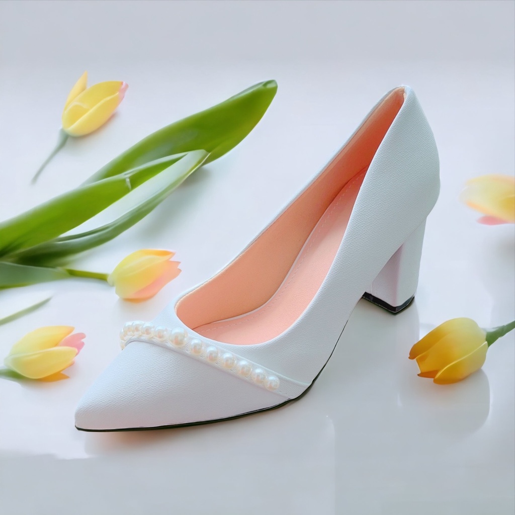 Giày nữ  giày công sở phối hạt châu da vip cao 7cm - B79