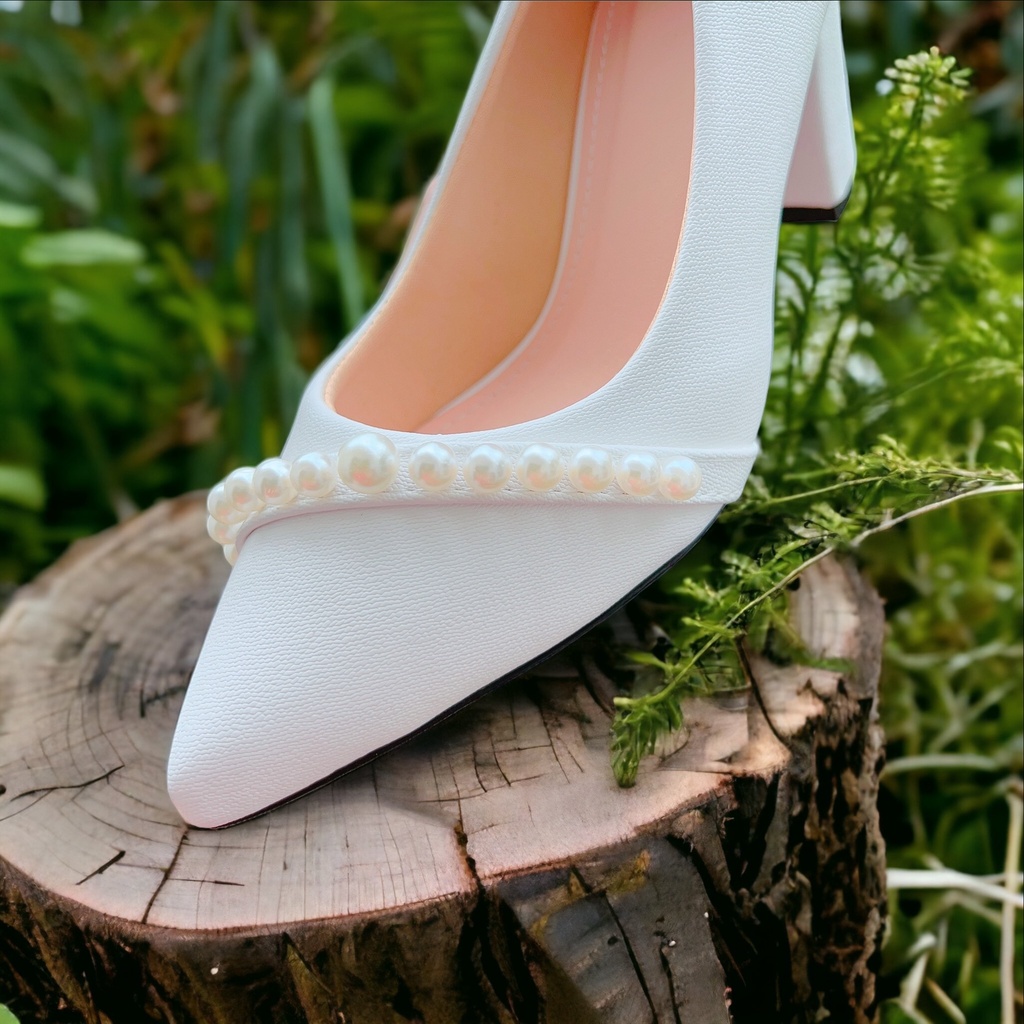 Giày nữ  giày công sở phối hạt châu da vip cao 7cm - B79