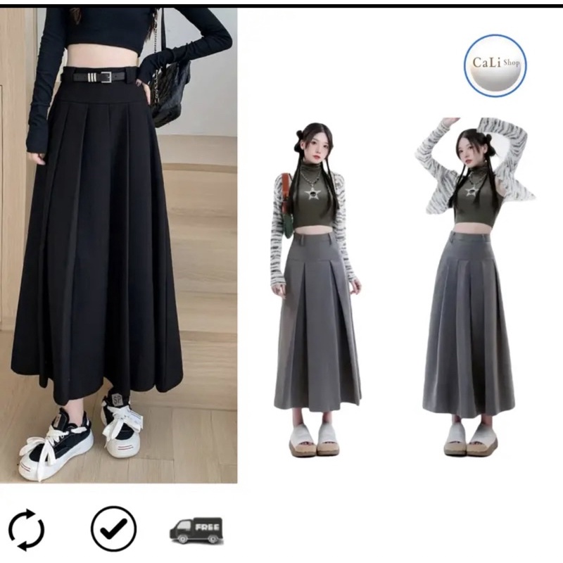 Chân váy xếp ly dáng dài ulzzang (90cm) mặc được 2 mặt siêu xinh