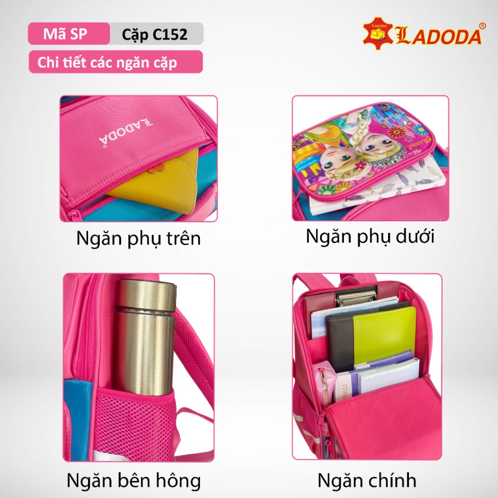 Balo đi học cho bé trai bé gái cấp 1, balo chống gù nam nữ thương hiệu Ladoda C152