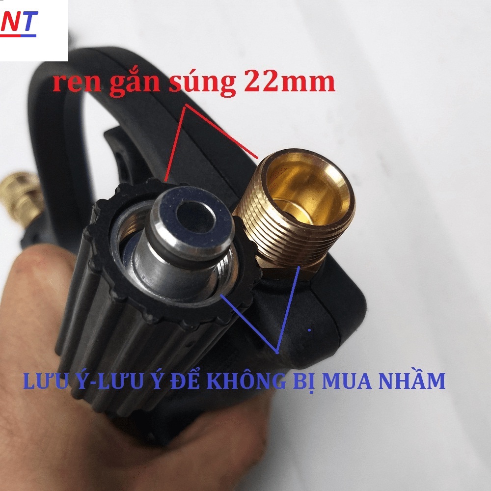 Combo bộ vòi xịt rửa xe áp lực cao và bình phun tạo bọt tuyết cao áp tay xịt ren ngoài 22mm và bình 1 lít