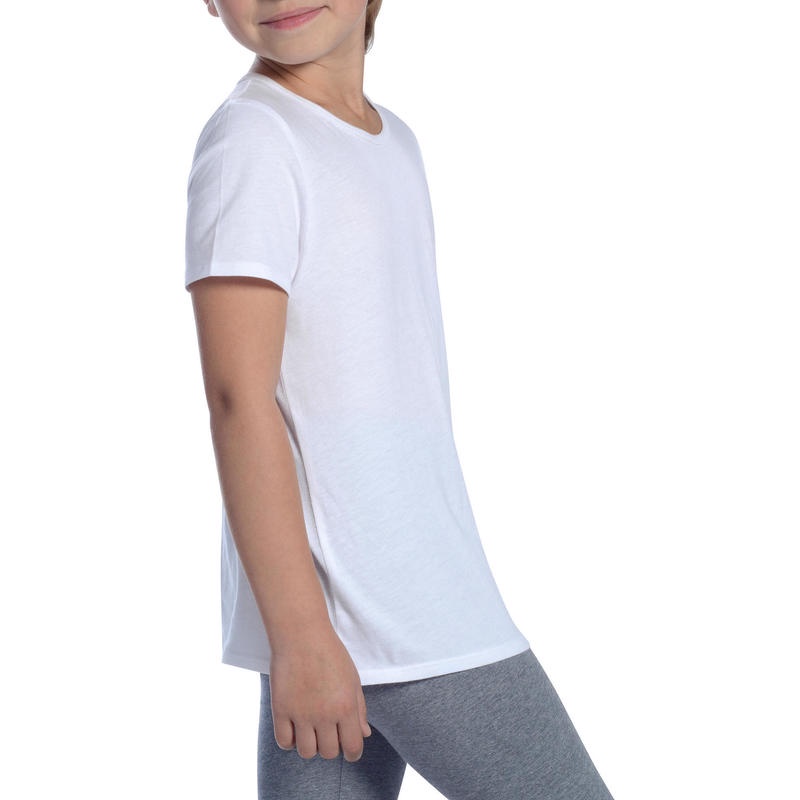 Áo thun ngắn tay tập gym 100 cho trẻ em - Trắng DOMYOS mã 8516223