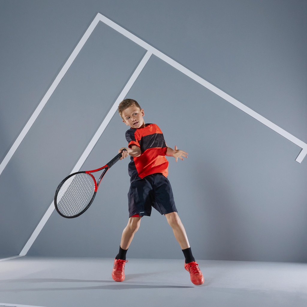 Áo thun tennis thoáng khí 500 cho bé trai - Đỏ/Đen ARTENGO mã 8582869