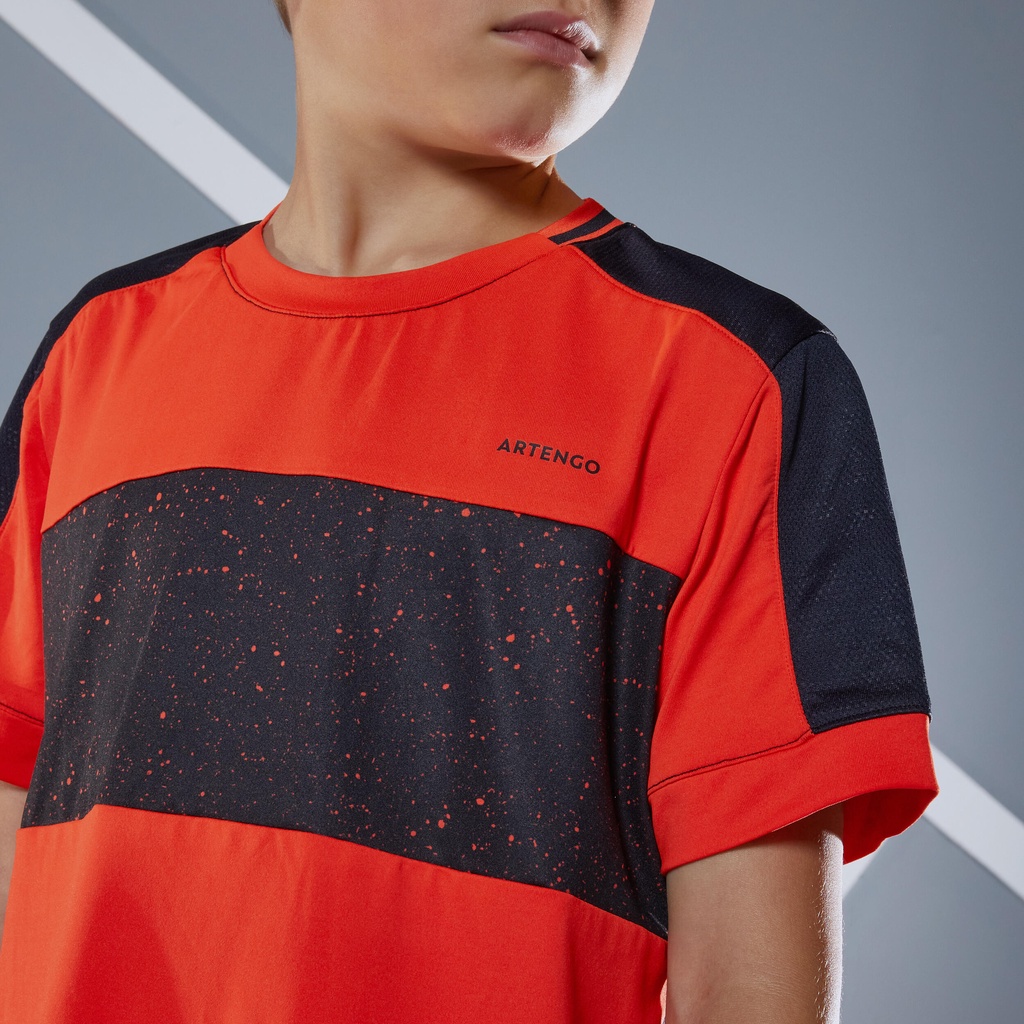 Áo thun tennis thoáng khí 500 cho bé trai - Đỏ/Đen ARTENGO mã 8582869