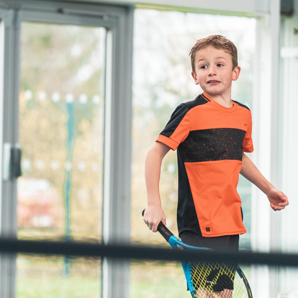Áo thun tennis thoáng khí 500 cho bé trai - Đỏ/Đen ARTENGO mã 8582869