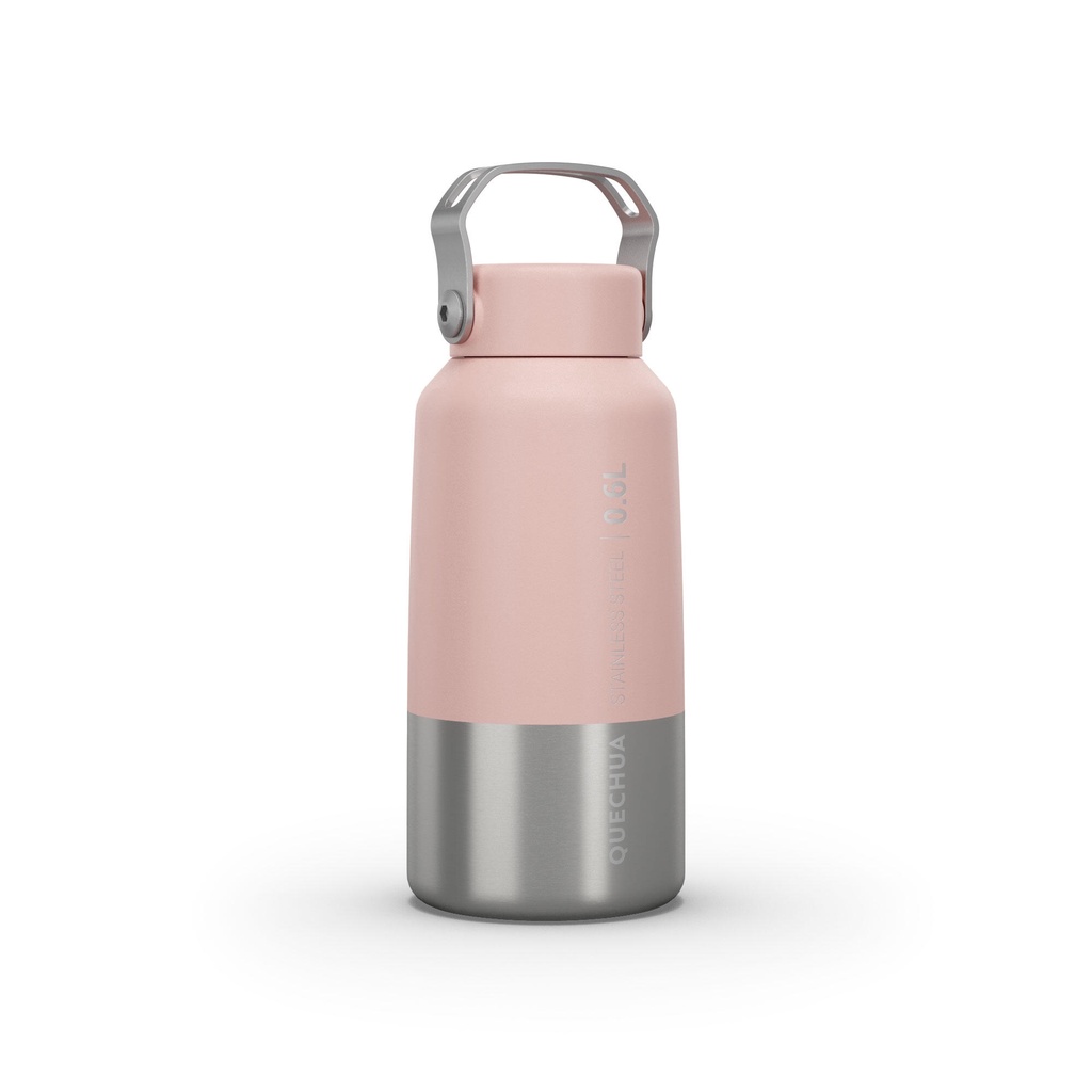 Bình nước inox nắp vặn MH100 0,6L - Hồng/Xám QUECHUA mã 8612474