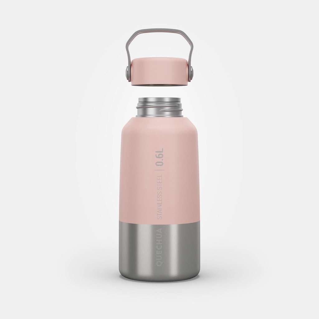 Bình nước inox nắp vặn MH100 0,6L - Hồng/Xám QUECHUA mã 8612474