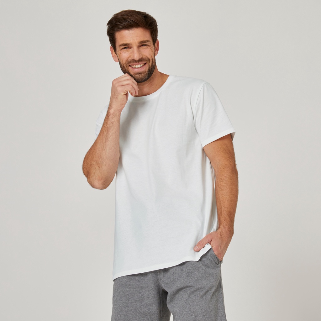 Áo thun tập fitness cotton 100 cho nam - Trắng DOMYOS mã 8667940