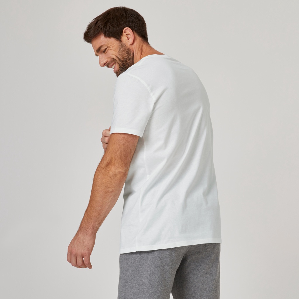 Áo thun tập fitness cotton 100 cho nam - Trắng DOMYOS mã 8667940