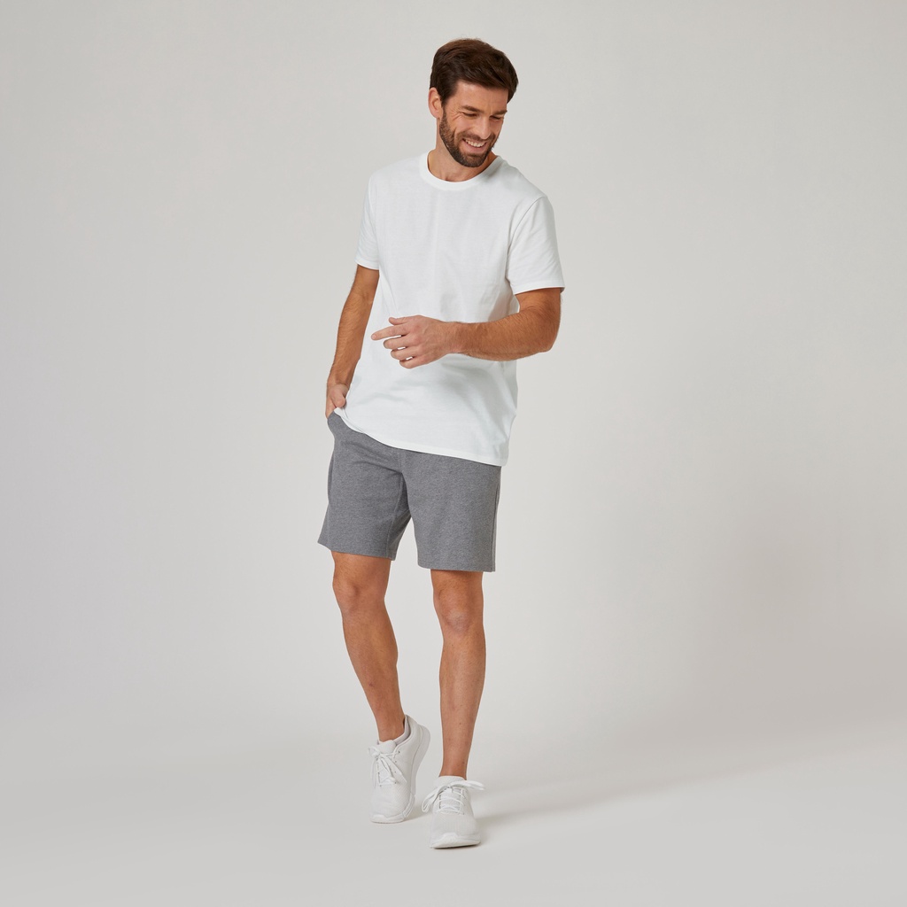 Áo thun tập fitness cotton 100 cho nam - Trắng DOMYOS mã 8667940