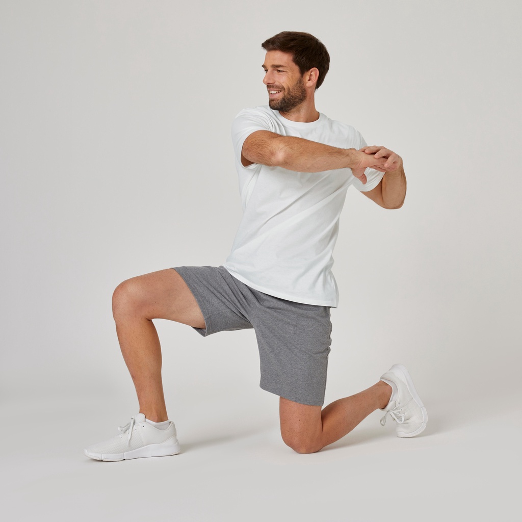 Áo thun tập fitness cotton 100 cho nam - Trắng DOMYOS mã 8667940