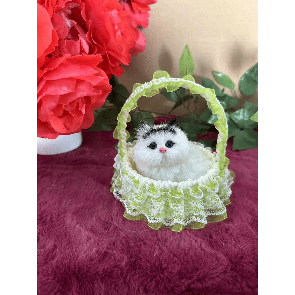 Thú bông chó mèo than hoạt tính trang trí xe oto,để bàn làm việc- Mèo trắng