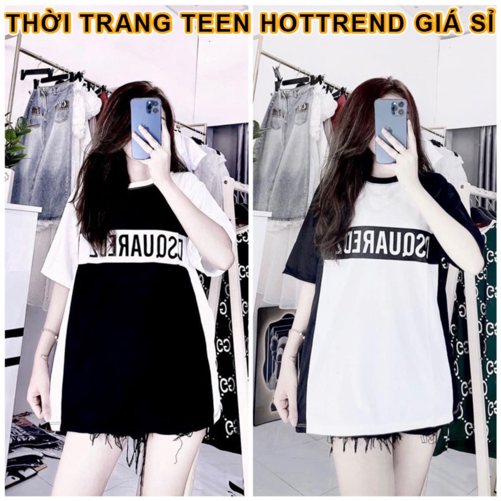 Áo Phông DSQ2 Phối Màu Đen Trắng Dọc Thân - Áo thun tay lỡ nam nữ unisex chất cotton dày dặn form rộng basic hottrend