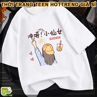Áo phông cô gái đội mũ hip hop trà sữa giá rẻ