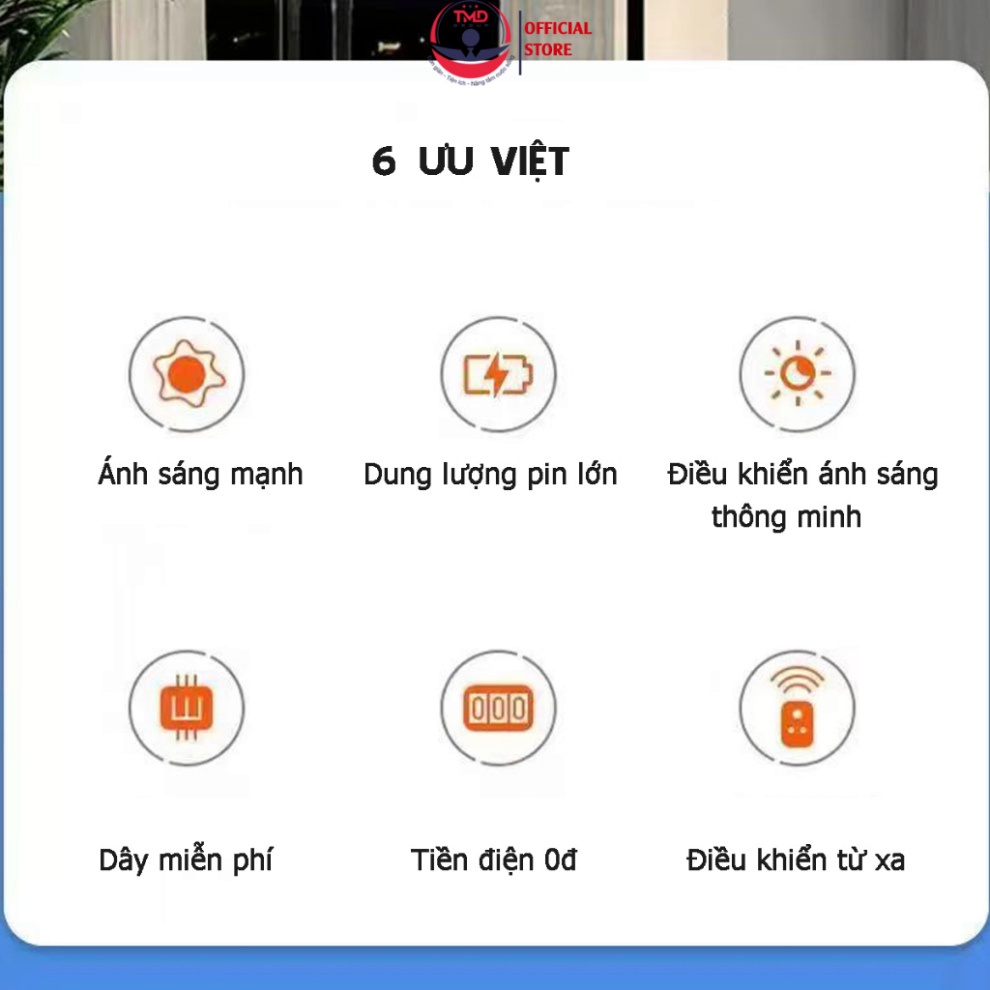 Đèn led năng lượng mặt trời TMD GROUP Solar Light 500W điều khiển từ xa - Kháng bụi nước IXP67, dây dài 3M |BH 6 tháng