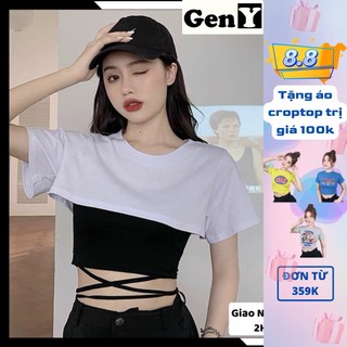 Set áo croptop và áo yếm đan dây eo cá tính phong cách hàn quốc